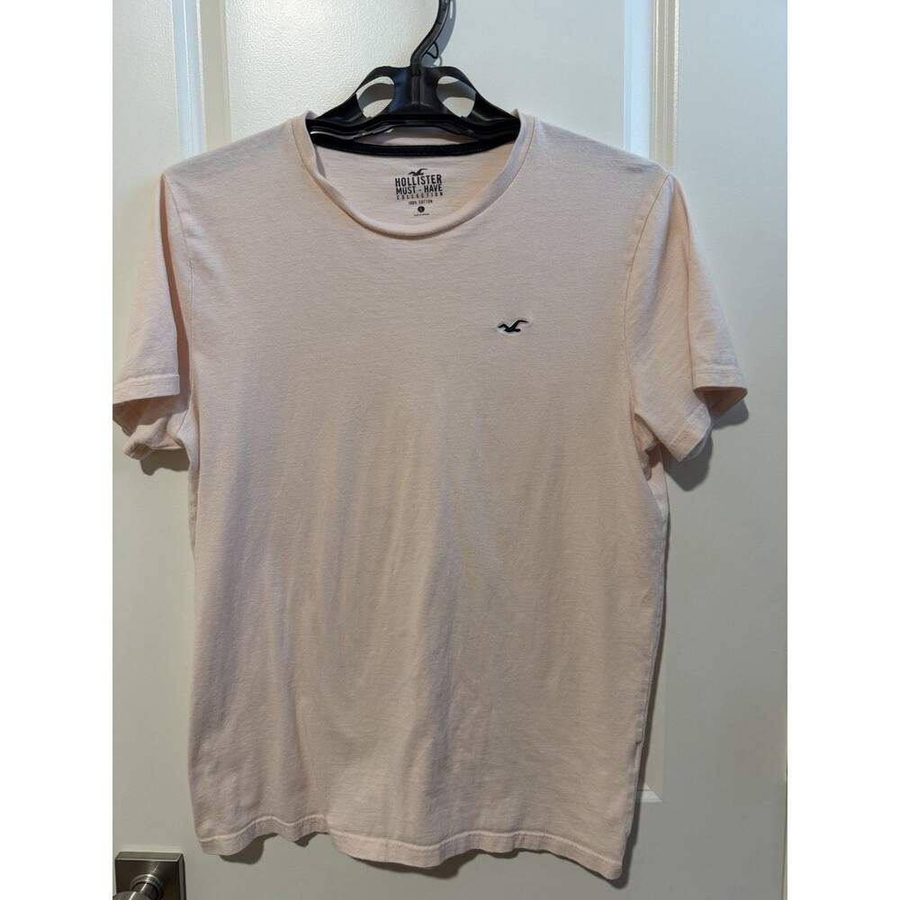 Hollister Must-Have Men’s Large Pink T Shirt 100% Cotton Embroidered Logo